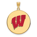 Sterling Silver Gold-plated LogoArt University of Wisconsin Letter W Extra Large Enameled Disc Pendant