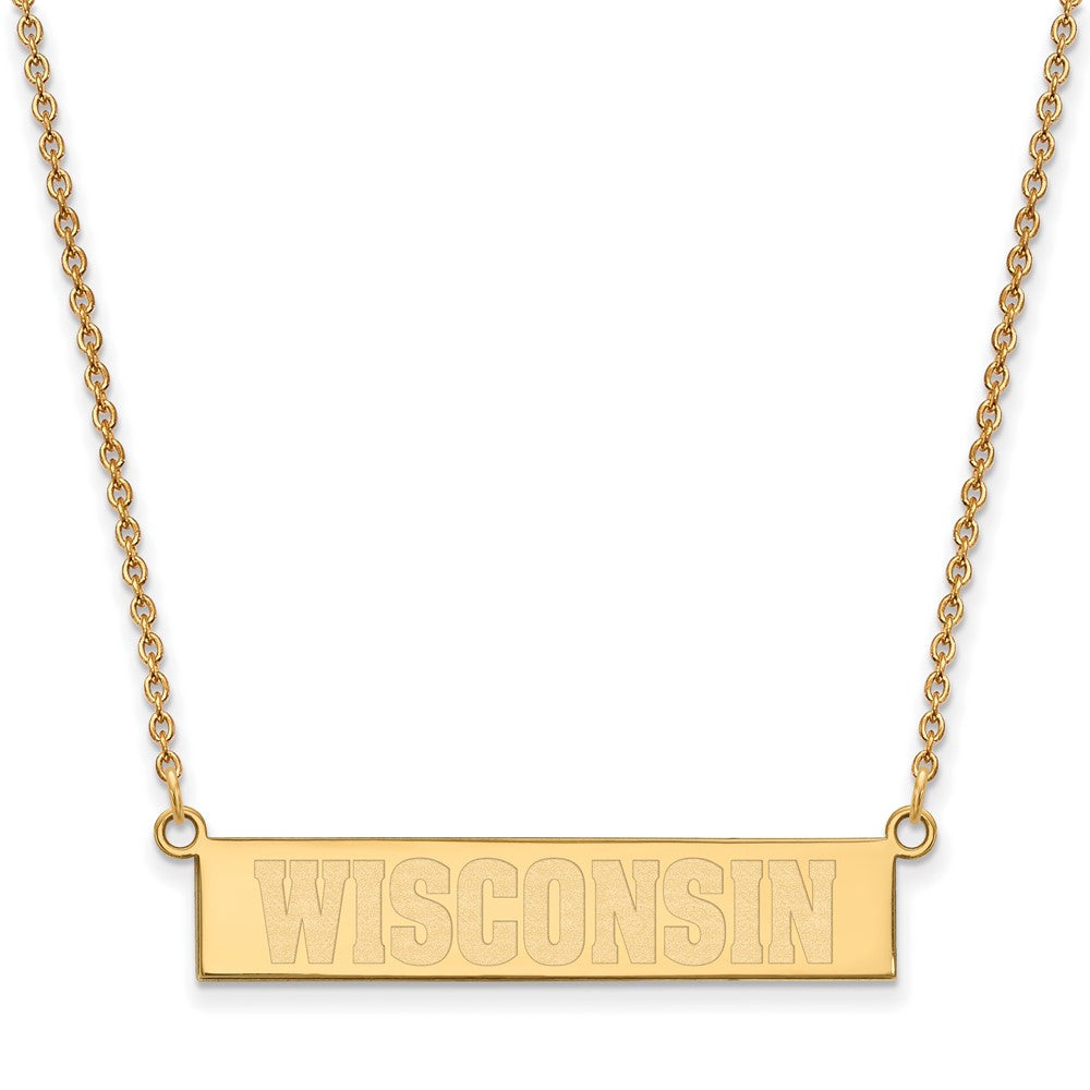 Sterling Silver Gold-plated LogoArt University of Wisconsin Small Bar 18 inch Necklace