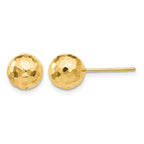 14K 8mm Polished Faceted Diamond-cut Puffed Ball Post Earrings