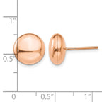 14k Rose Gold 10.5mm Polished Puffed Round Button Post Earrings