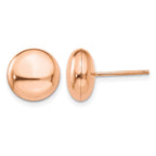 14k Rose Gold 10.5mm Polished Puffed Round Button Post Earrings