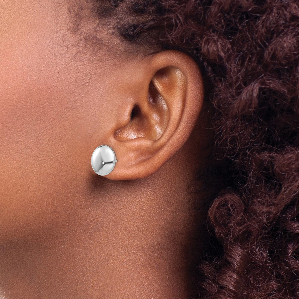 14k White Gold 12mm Polished Puffed Round Button Post Earrings
