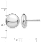 14k White Gold 12mm Polished Puffed Round Button Post Earrings