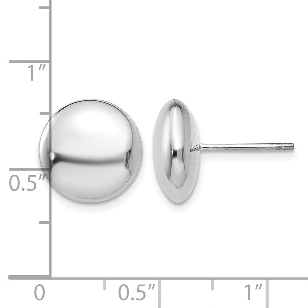 14k White Gold 12mm Polished Puffed Round Button Post Earrings