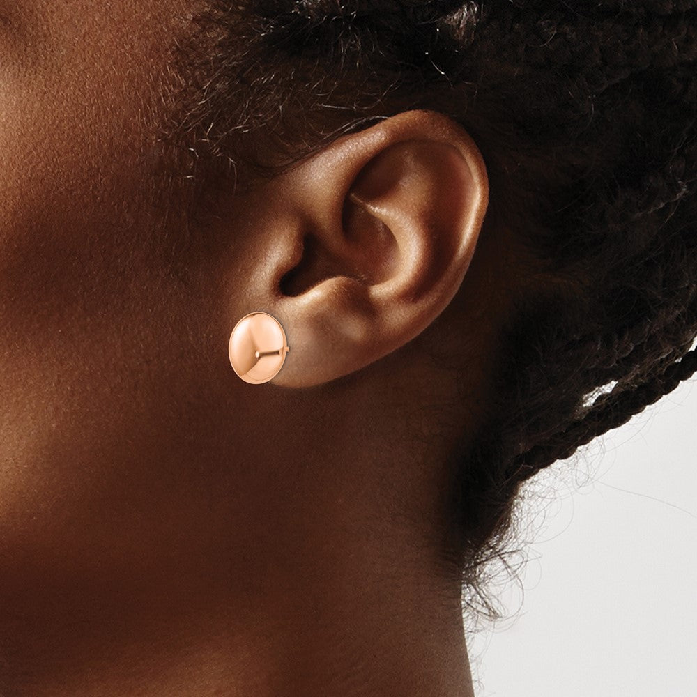 14k Rose Gold 12mm Polished Puffed Round Button Post Earrings