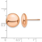 14k Rose Gold 12mm Polished Puffed Round Button Post Earrings