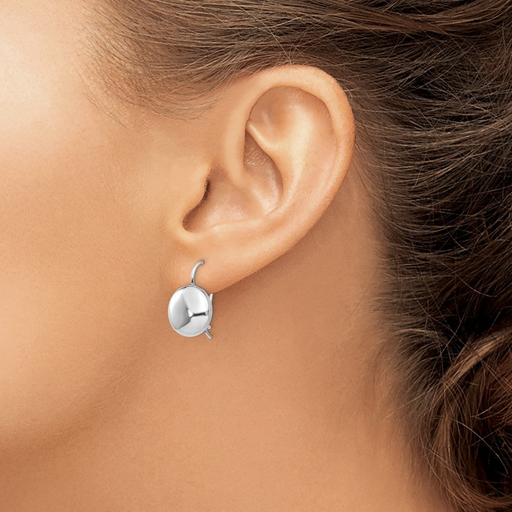 14k White Gold 12mm Polished Button Kidney Wire Earrings