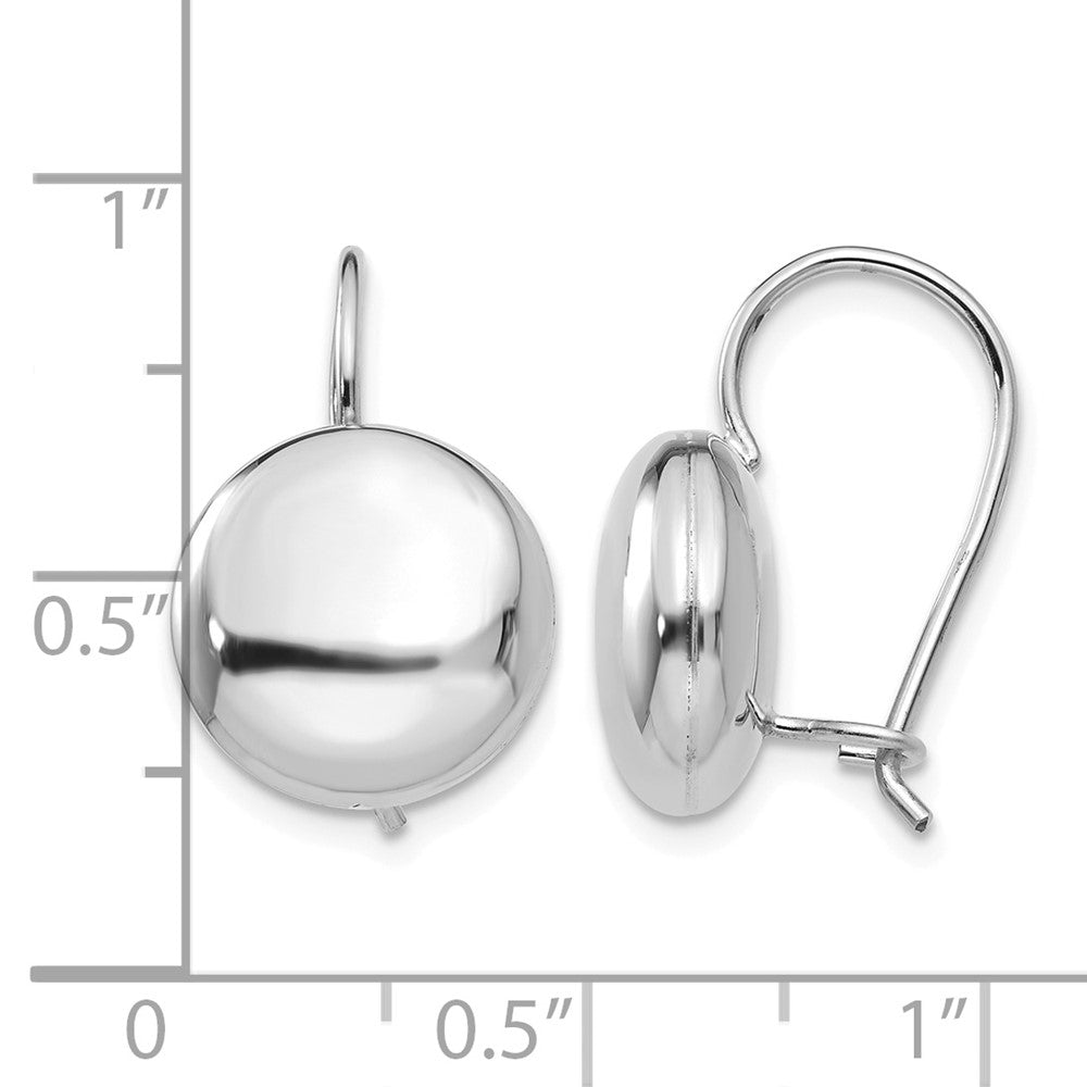 14k White Gold 12mm Polished Button Kidney Wire Earrings
