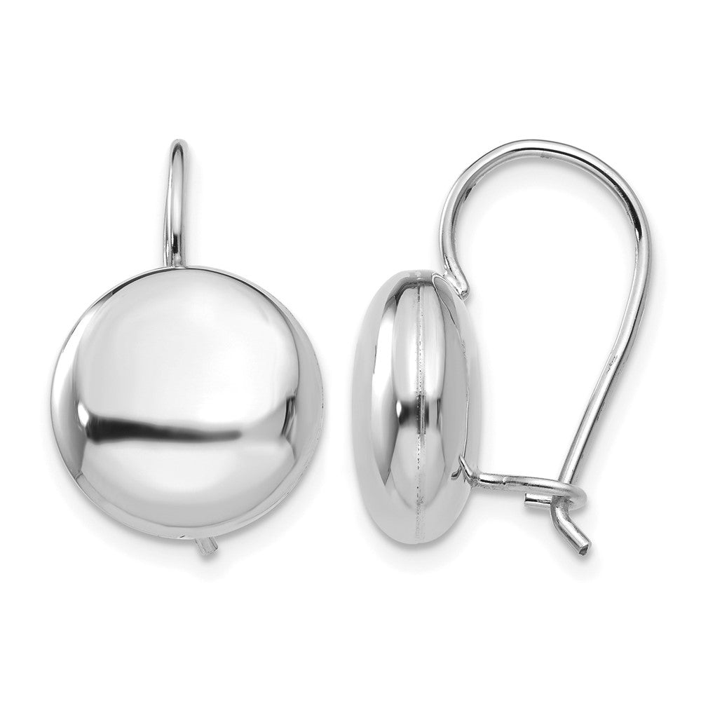 14k White Gold 12mm Polished Button Kidney Wire Earrings