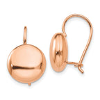 14k Rose Gold 12mm Polished Button Kidney Wire Earrings