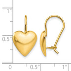 14k 11.5mm Polished Puffed Heart Kidney Wire Earrings