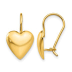 14k 11.5mm Polished Puffed Heart Kidney Wire Earrings