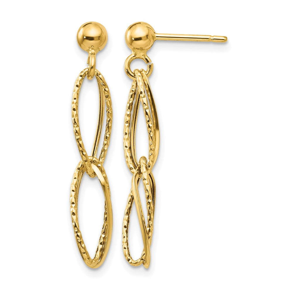 14k Polished Textured Twisted Link Dangle Post Earrings