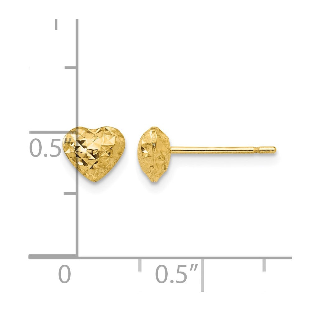 14K Diamond-cut Puffed Heart Post Stud Earrings