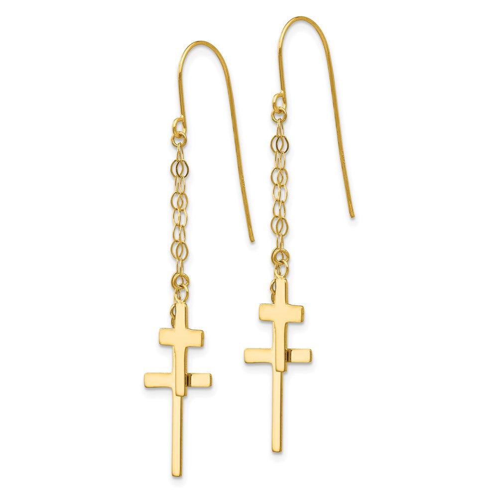 14K Chain Dangle 2-Cross French Hook Earrings
