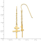 14K Chain Dangle 2-Cross French Hook Earrings