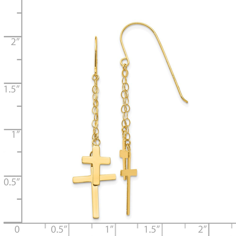 14K Chain Dangle 2-Cross French Hook Earrings