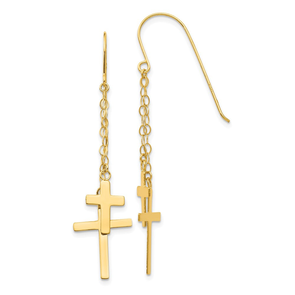 14K Chain Dangle 2-Cross French Hook Earrings