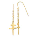 14K Chain Dangle 2-Cross French Hook Earrings