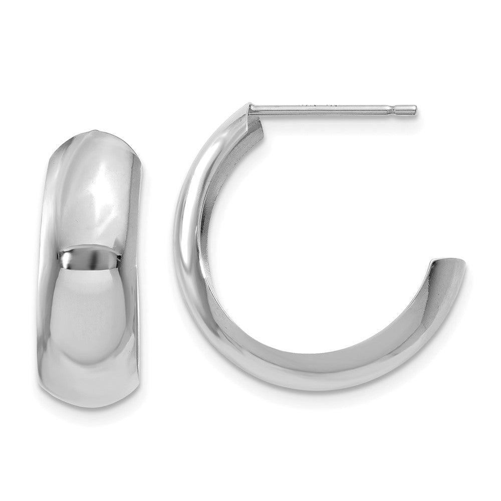 14k White Gold 6.5x24mm Polished J-Hoop Post Earrings