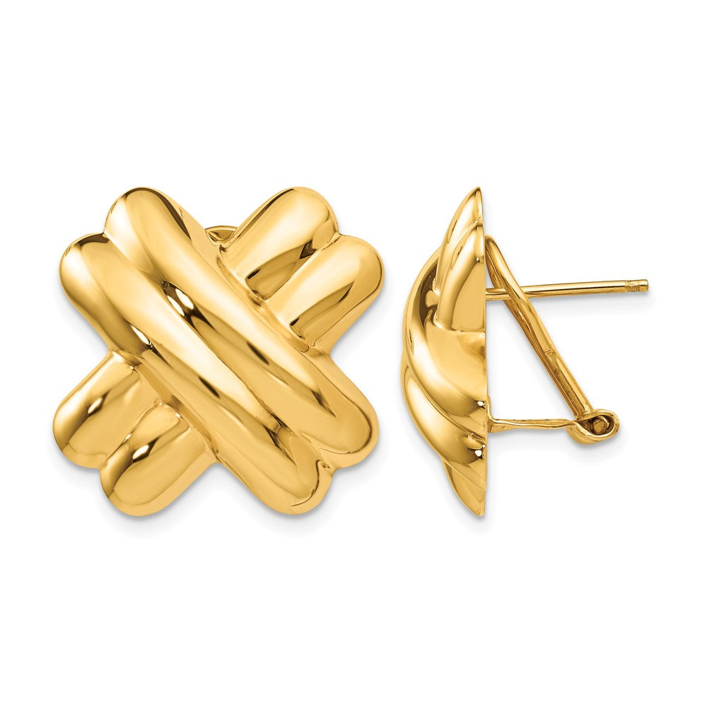 14k 20mm Polished X Omega Back Post Earrings
