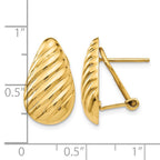 14k 11x20mm Polished Diagonal Stripe Teardrop Omega Back Post Earrings