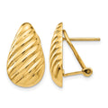 14k 11x20mm Polished Diagonal Stripe Teardrop Omega Back Post Earrings