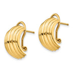 14k 9.5x16mm Polished Ribbed Half Hoop Omega Back Post Earrings
