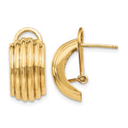 14k 9.5x16mm Polished Ribbed Half Hoop Omega Back Post Earrings