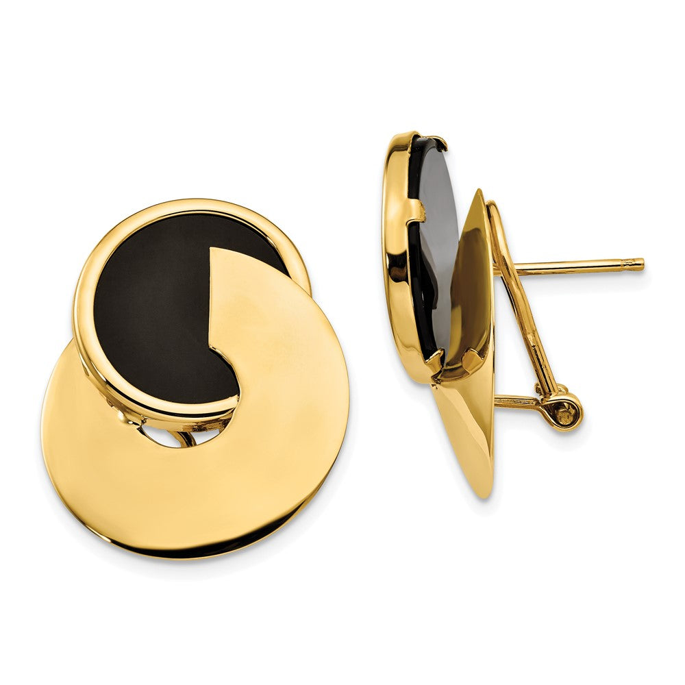 14k Black Onyx Fancy Contemporary Omega Back Earrings