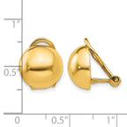 14k 12mm Polished Half Ball Omega Back Non-pierced Earrings