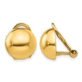 14k 12mm Polished Half Ball Omega Back Non-pierced Earrings