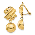 14k Fancy X and Half Ball Dangle Omega Back Non-pierced Earrings