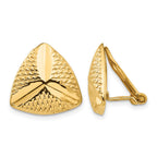 14k 15mm Textured Triangle Omega Back Non-pierced Earrings