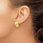 14k 12x17mm Polished Ribbed Omega Back Non-pierced Earrings