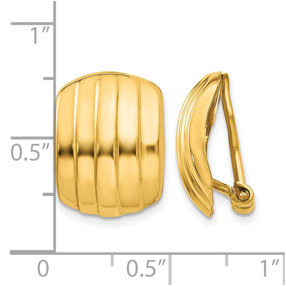 14k 12x17mm Polished Ribbed Omega Back Non-pierced Earrings