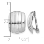 14k White Gold 12x17mm Polished Ribbed Omega Back Non-pierced Earrings