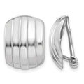 14k White Gold 12x17mm Polished Ribbed Omega Back Non-pierced Earrings