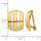 14k and White Rhodium 12x17mm Polished Ribbed Omega Back Non-pierced Earrings