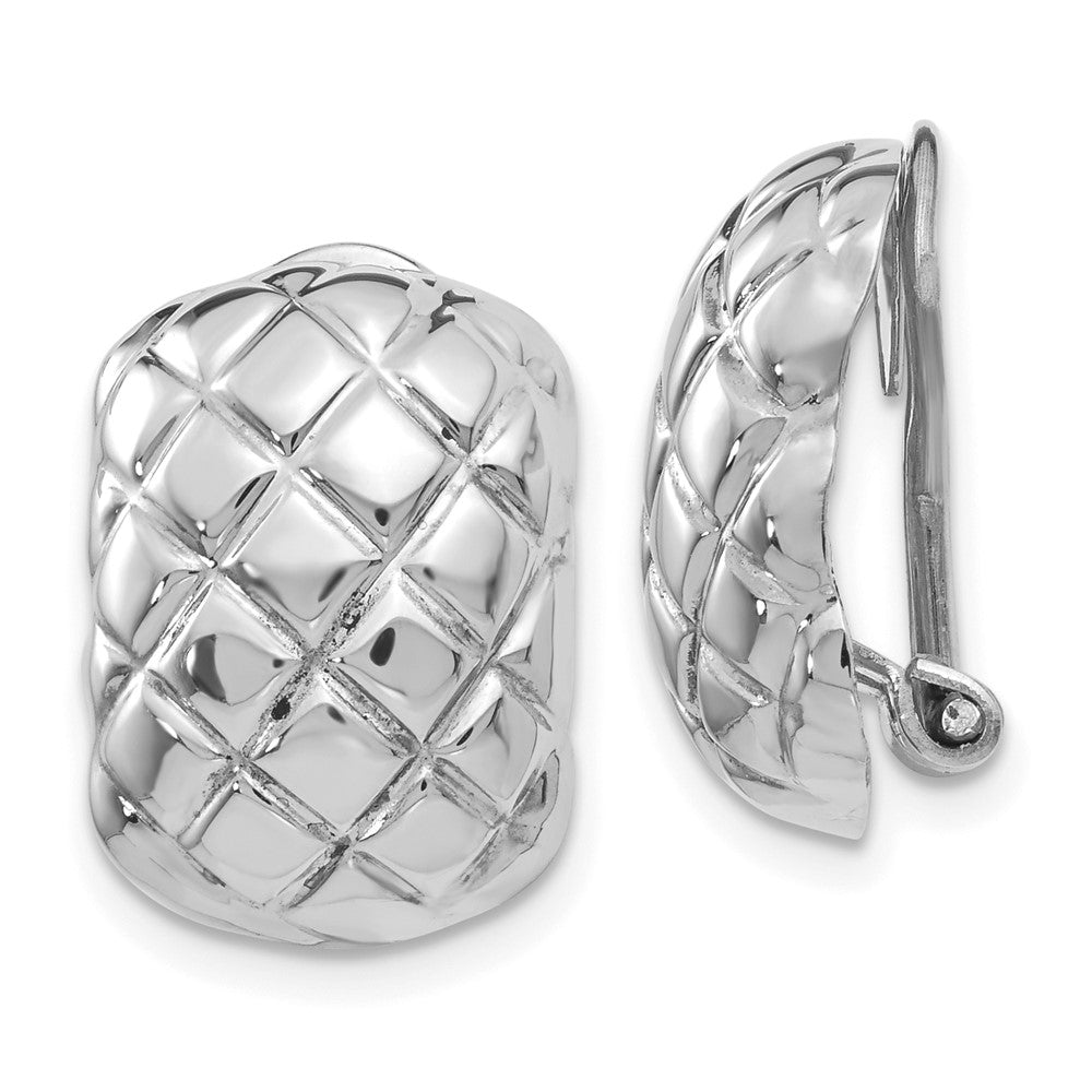 14k White Gold 12x17mm Polished Crisscross Omega Back Non-pierced Earrings