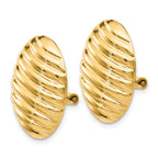 14k 15x21mm Oval Button Polished Striped Omega Back Non-pierced Earrings