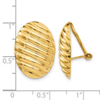 14k 15x21mm Oval Button Polished Striped Omega Back Non-pierced Earrings
