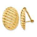 14k 15x21mm Oval Button Polished Striped Omega Back Non-pierced Earrings