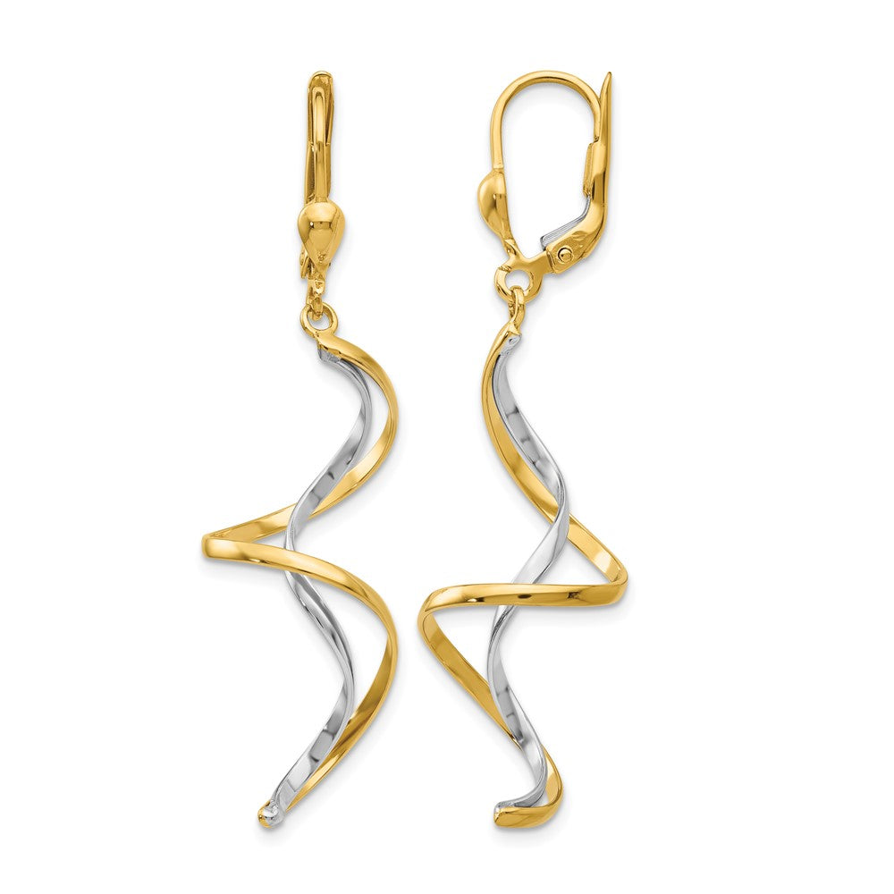14k Two-tone Spiral Dangle Leverback Earrings