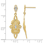 14k and White Rhodium Diamond-cut Filigree Dangle Post Earrings