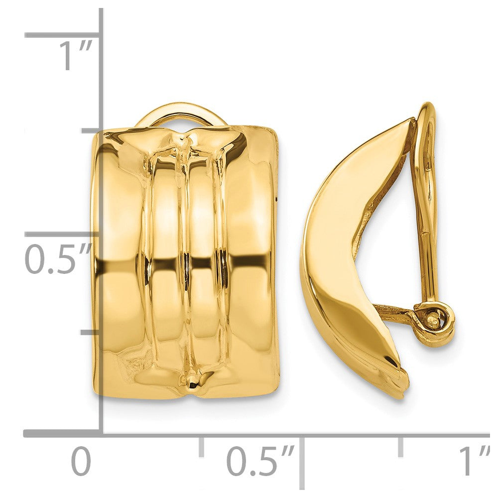 14k 12x16mm Polished Striped Omega Back Non-pierced Earrings