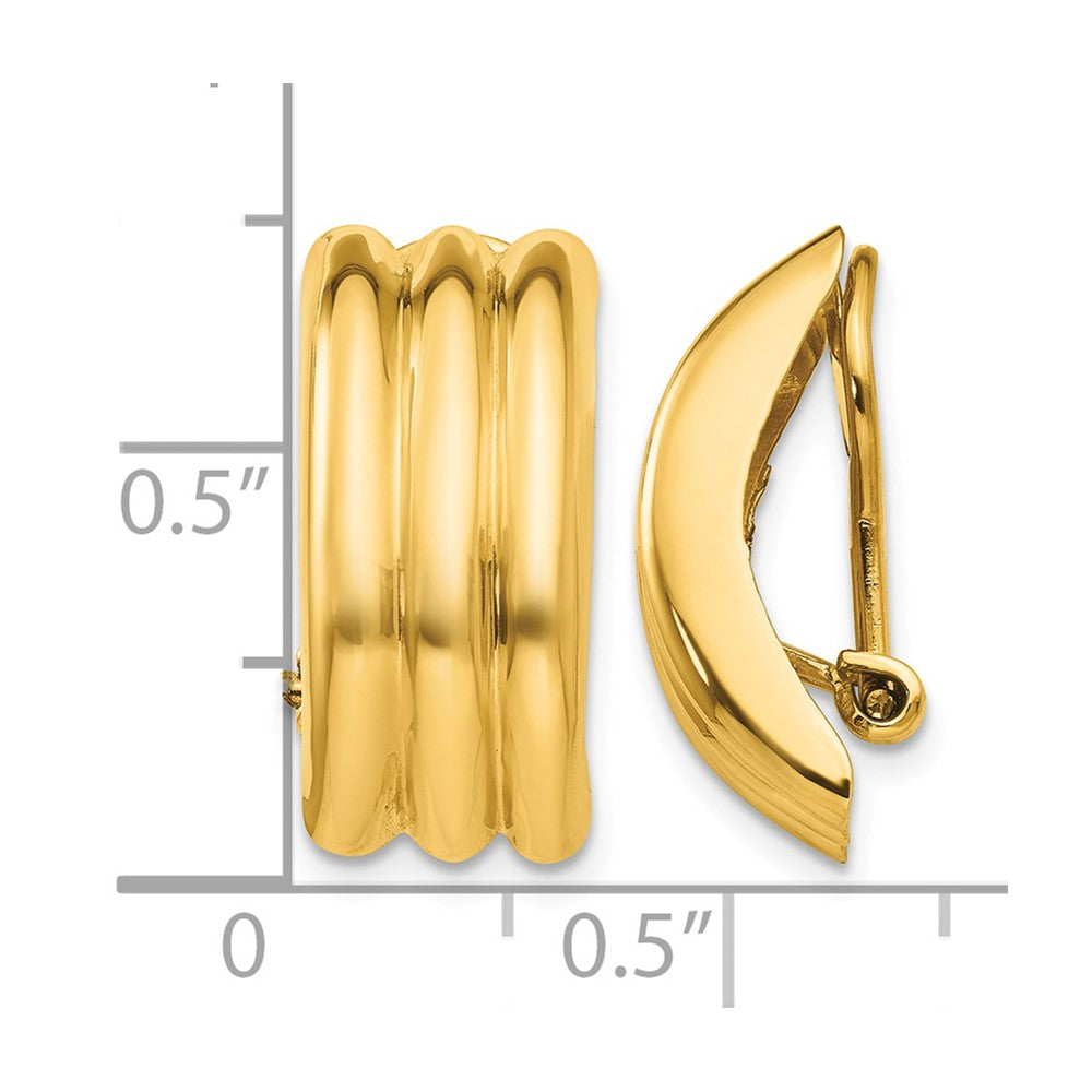 14k 8.5x19mm Polished Ribbed Omega Back Non-pierced Earrings