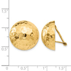 14k 20mm Hammered Half Ball Omega Back Non-pierced Earrings
