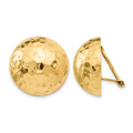 14k 20mm Hammered Half Ball Omega Back Non-pierced Earrings