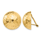 14k 20mm Hammered Half Ball Omega Back Non-pierced Earrings